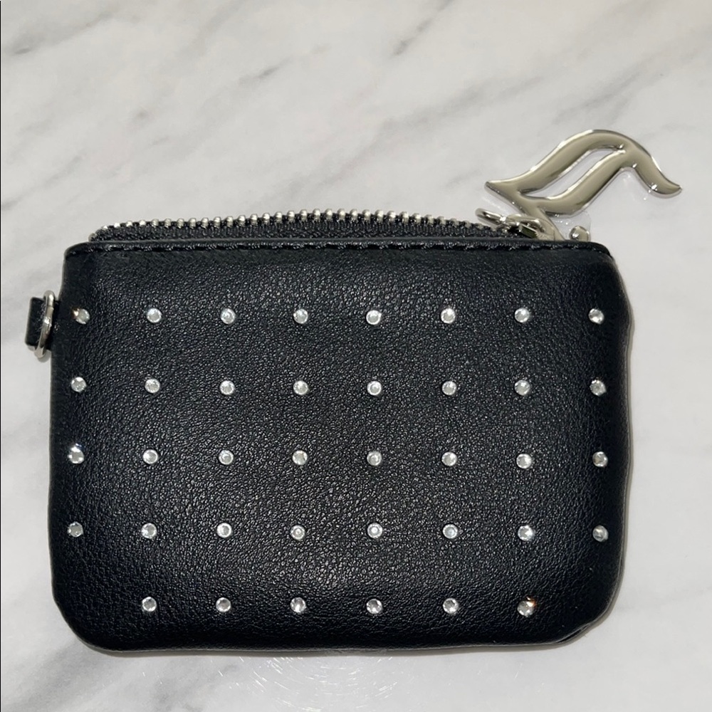 Juicy Couture Rhinestone Embellished Black Faux Leather Zippered Coin Purse